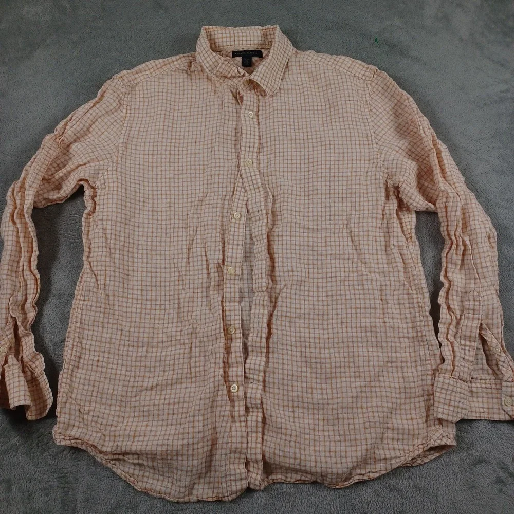 Banana Republic Shirt Mens XL Orange PLaid Linen‎ Button Up Preppy